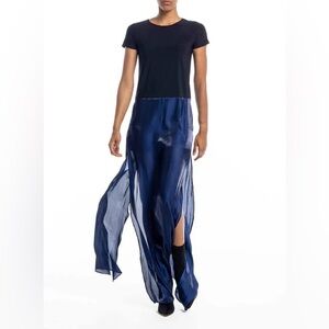 Michali Cleo Long T-Shirt Dress in Black & Navy Blue Size Small